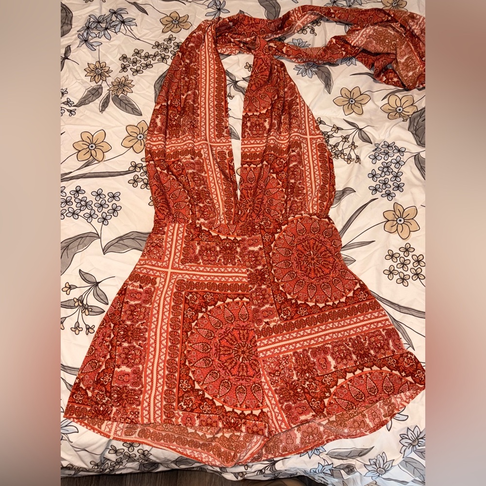 SHEIN Red and Orange Patterned Dress